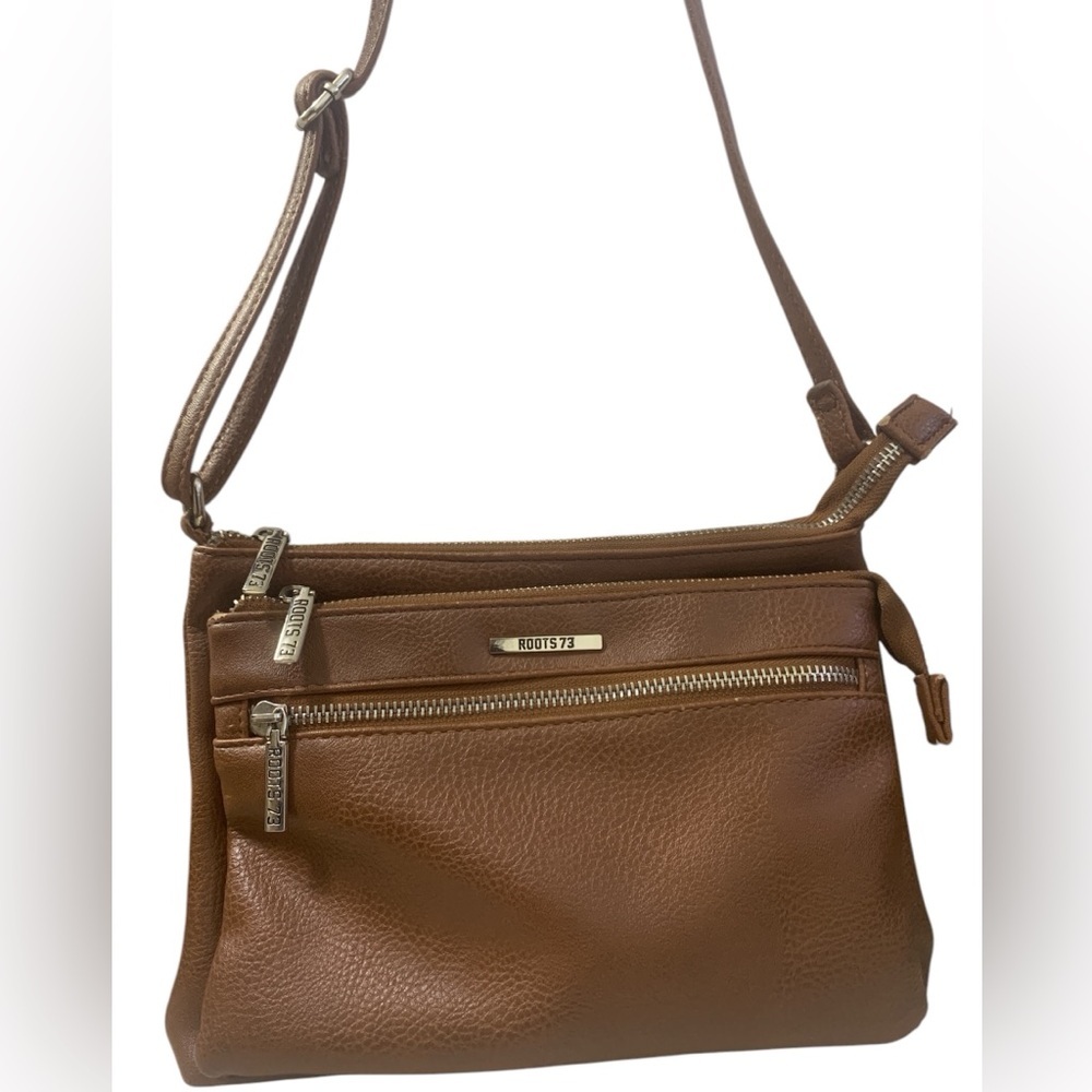 Roots Brown Crossbody Bag Zippers Compartments Travel Clutch Purse